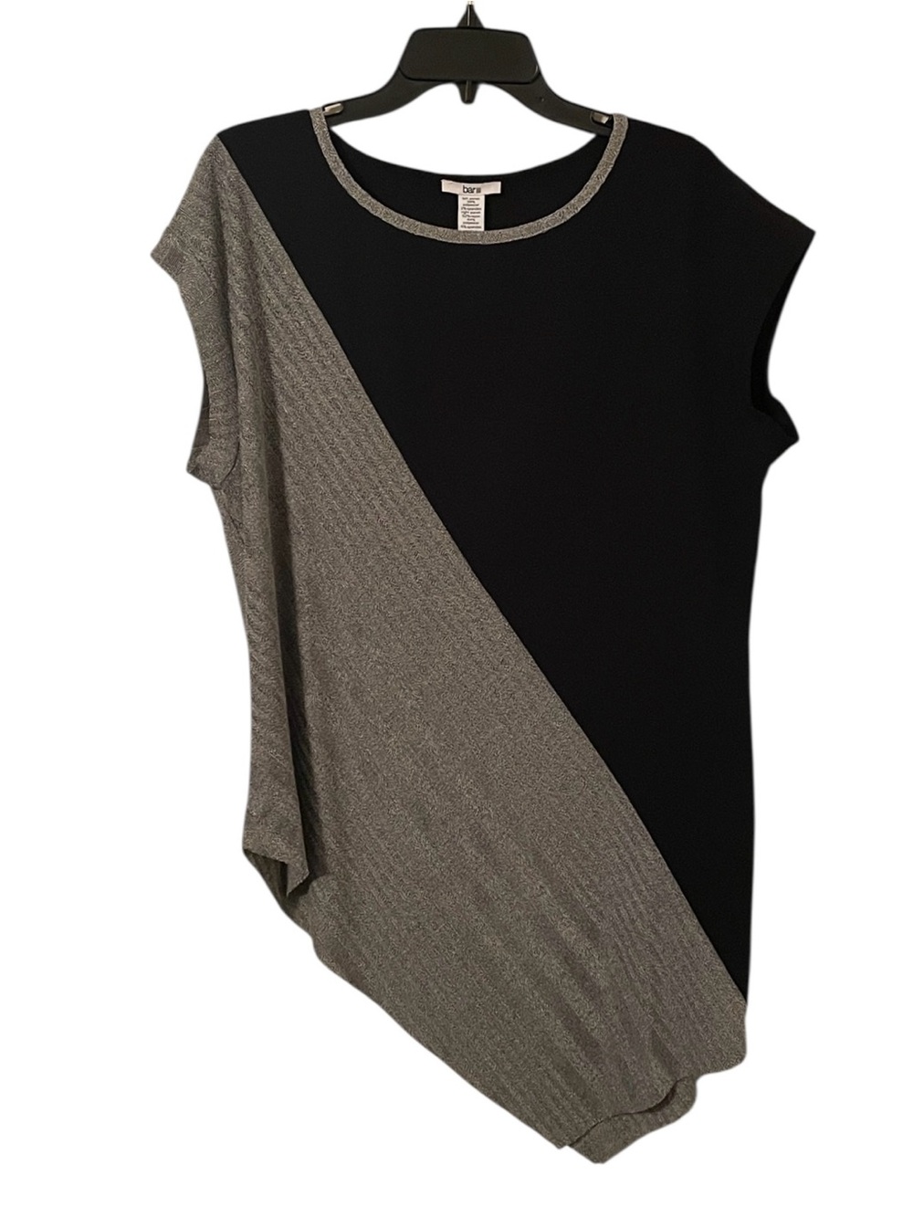 Bar III Women's Black Silver Colorblock Diagonal Sleeveless Top Size XL